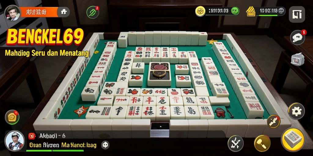 Tampilan gameplay BENGKEL69 dengan ubin Mahjong yang berwarna-warni.
