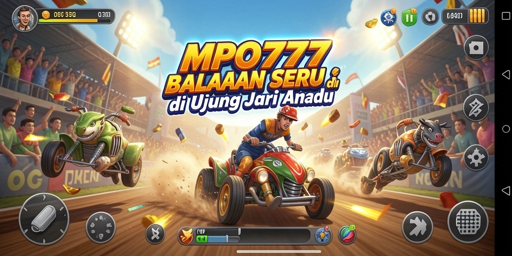 Screenshot gameplay MPO777 menampilkan momen balapan yang mendebarkan dan kendaraan yang cepat.