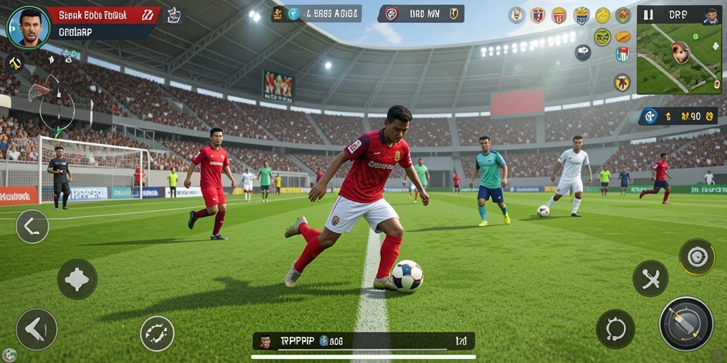 Tampilan gameplay RPRPRP yang menampilkan aksi sepak bola seru.