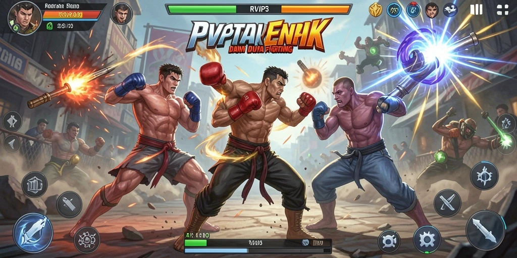 Screenshot gameplay RVIP3 menampilkan aksi pertarungan yang mendebarkan.